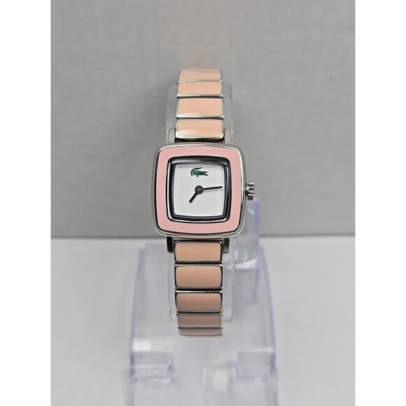 Lacoste Square Pink Enamel Watch LC073190070 New Battery Womens Croc Quartz - Picture 1 of 9